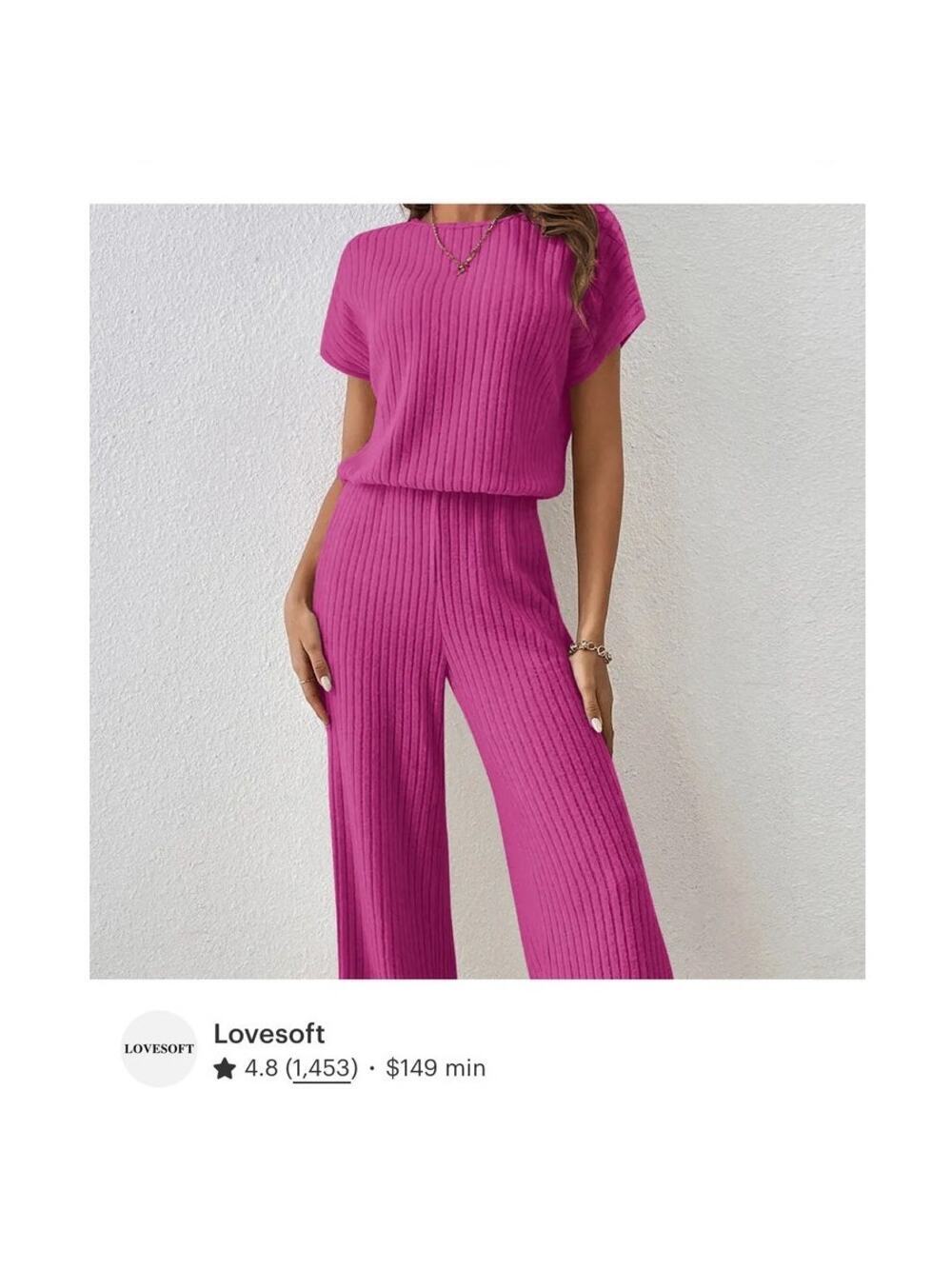 Lovesoft Faire Pink Ribbed Knit Jumpsuit